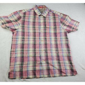 Men's Tommy Bahama 100% Linen Shirt Large Plaid Island Modern Fit